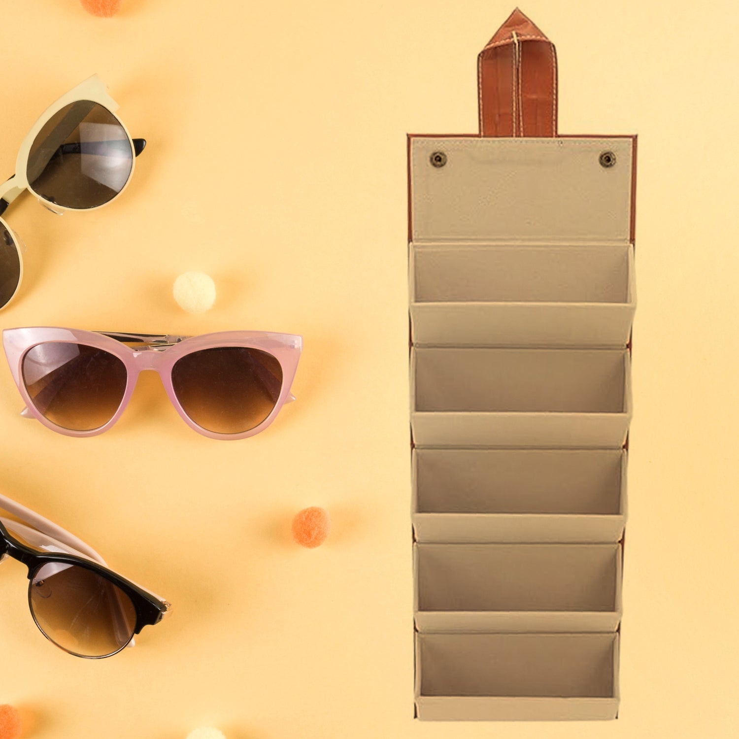 5 Slots Sunglasses Organizer Box, Glass Holder Box, spectacle case of sunglasses, Specs case, Foldable Travel Glasses Case Storage (1 Pc) 5 Slots Sunglasses Organizer Box, Glass Holder Box, spectacle case of sunglasses, Specs case, Foldable Travel Glasses Case Storage (1 Pc)